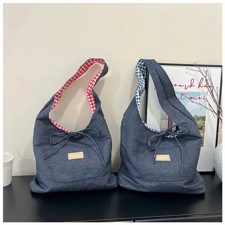 Women's Red Checkered Shoulder Bag with Black Zipper — feature 27
