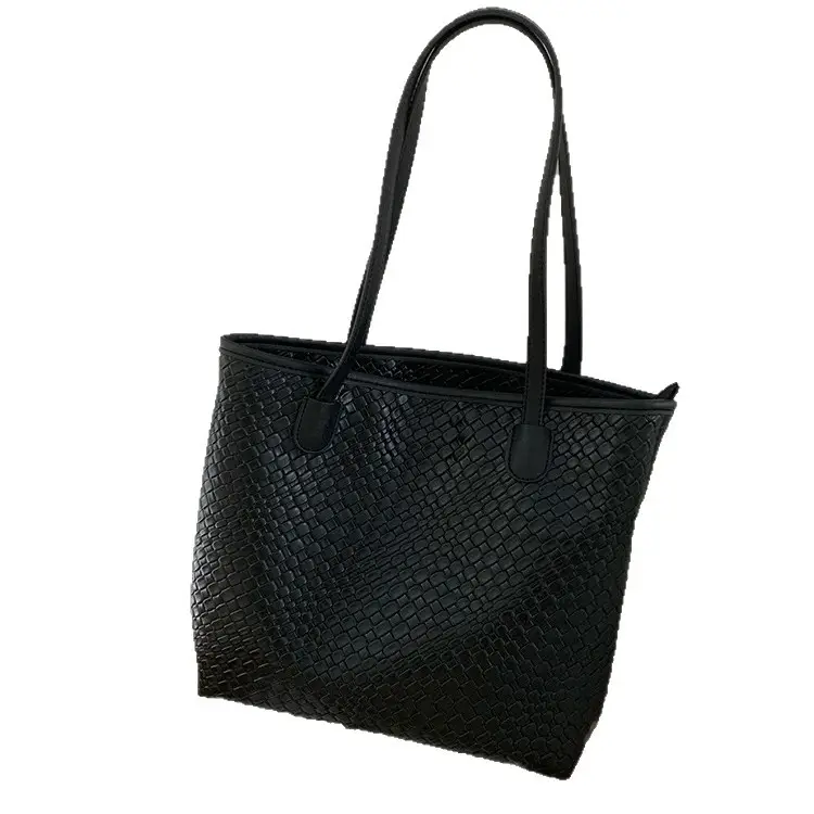 Black Textured Woven Shoulder Bag for Women - Image 7