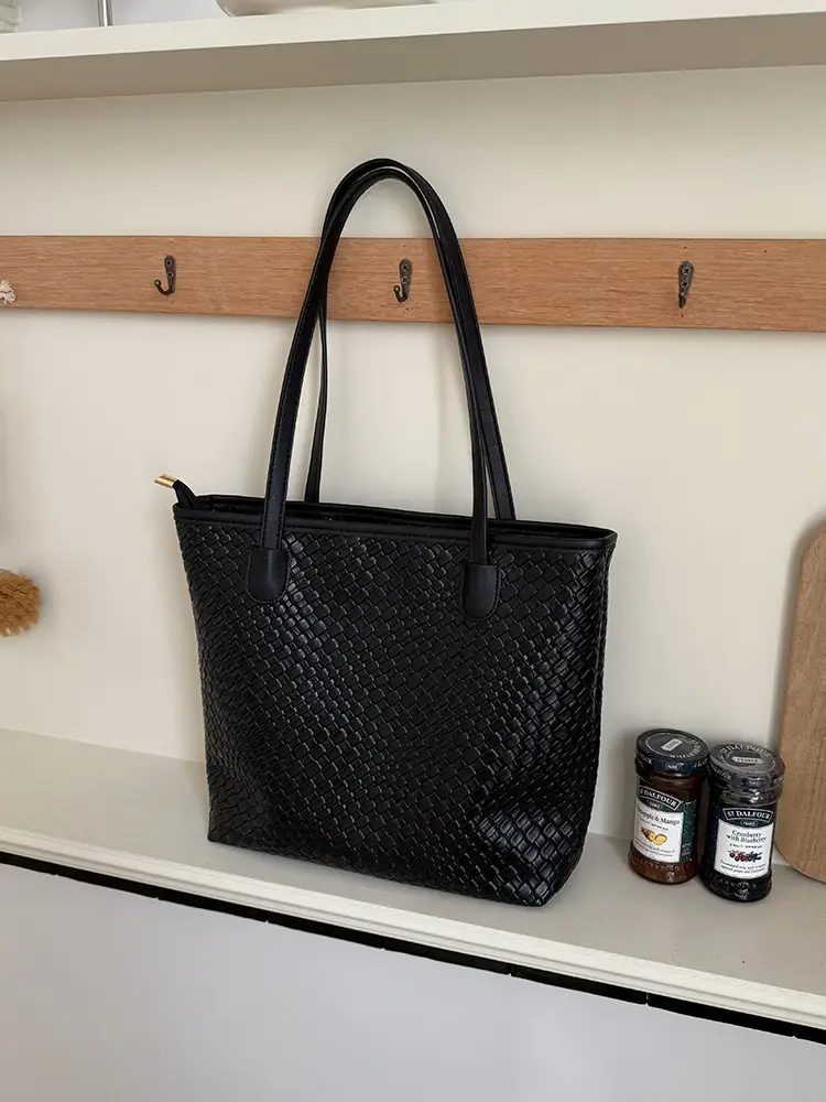 Black Textured Woven Shoulder Bag for Women — feature 3
