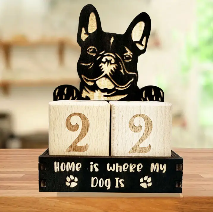 New Cross-Border Cute Wooden Block Dog Calendar Table Decoration Decoration Home Desk Layout