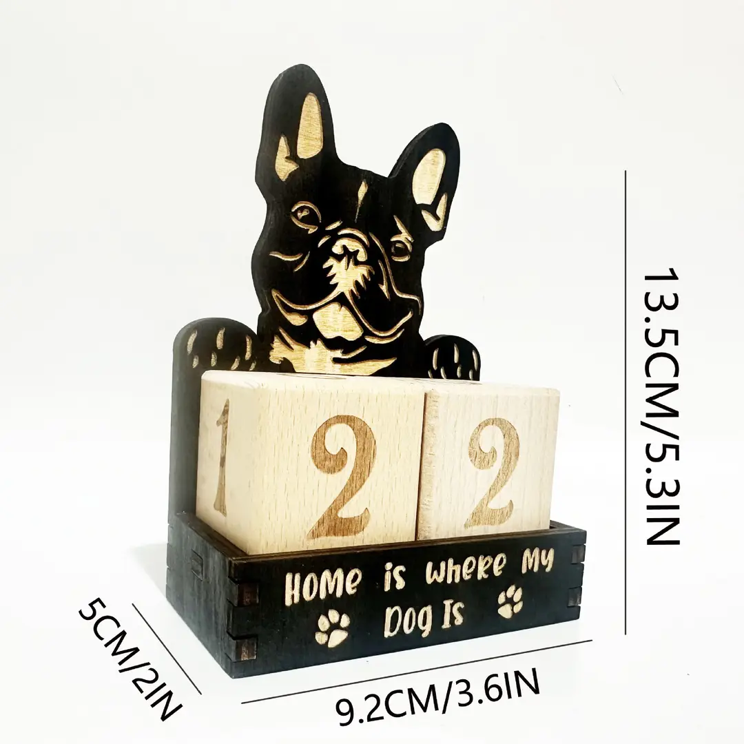 New Cross-Border Cute Wooden Block Dog Calendar Table Decoration Decoration Home Desk Layout