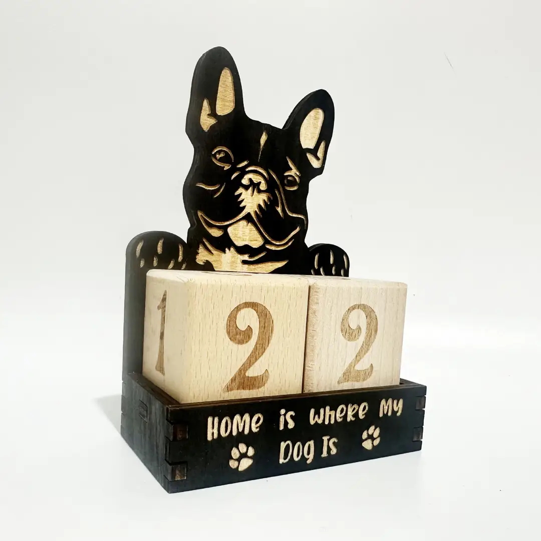 New Cross-Border Cute Wooden Block Dog Calendar Table Decoration Decoration Home Desk Layout