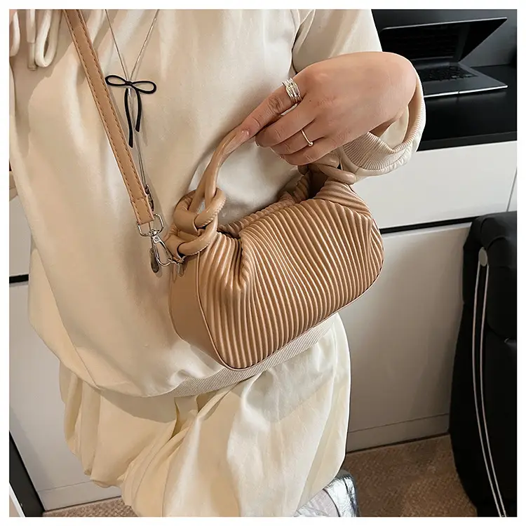 Women's Pleated Tan Shoulder Crossbody Bag 2026 — feature 12