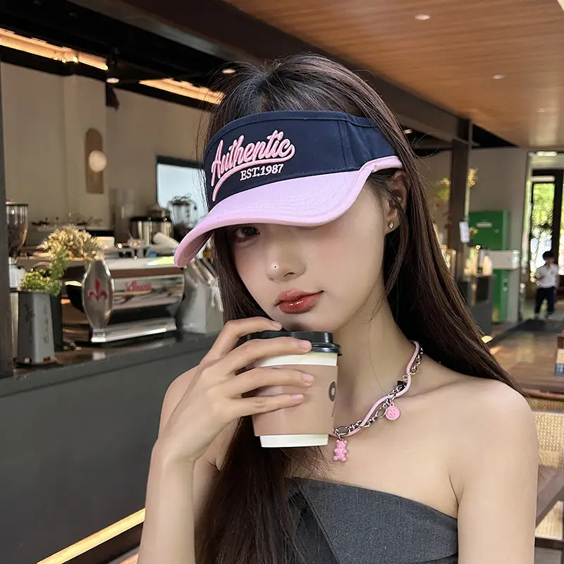 Women Letter Sun Hat White Lavender with Embroidered Design - Image 9