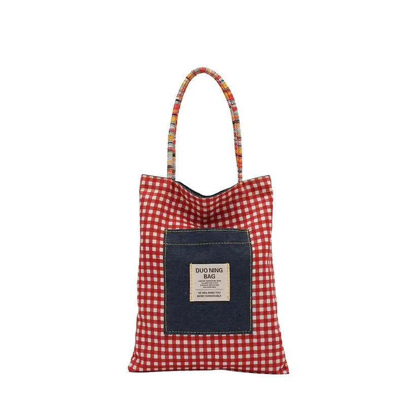 Women Plaid Handheld Tote Bag 2025 Red Blue - Image 9