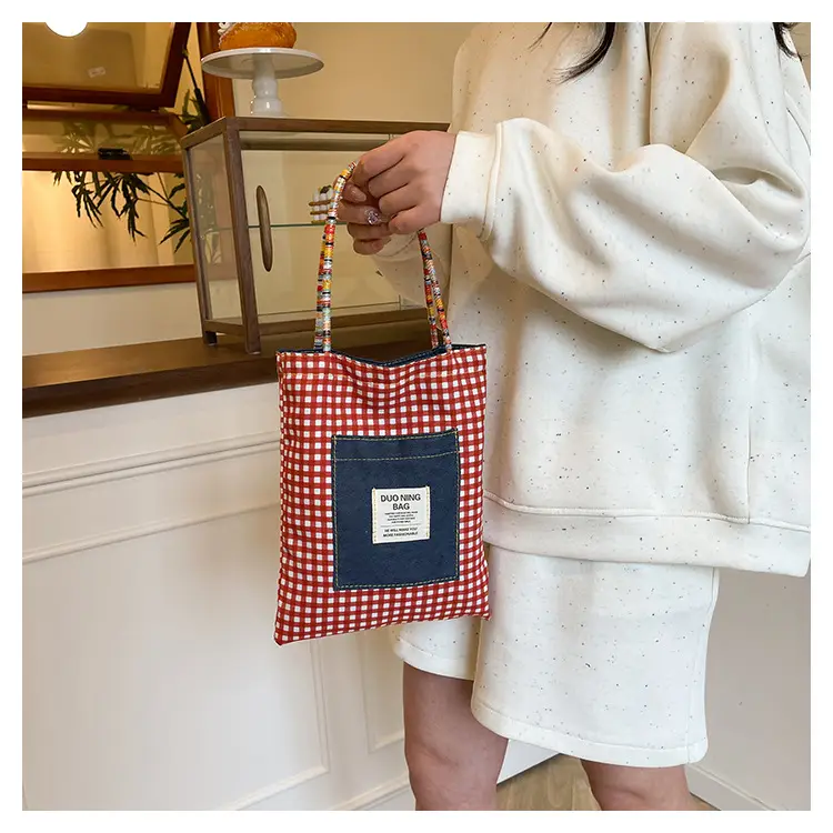 Women Plaid Handheld Tote Bag 2025 Red Blue — feature 16