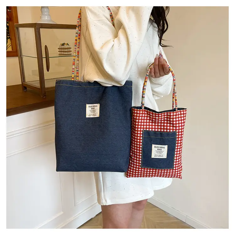 Women Plaid Handheld Tote Bag 2025 Red Blue — feature 19