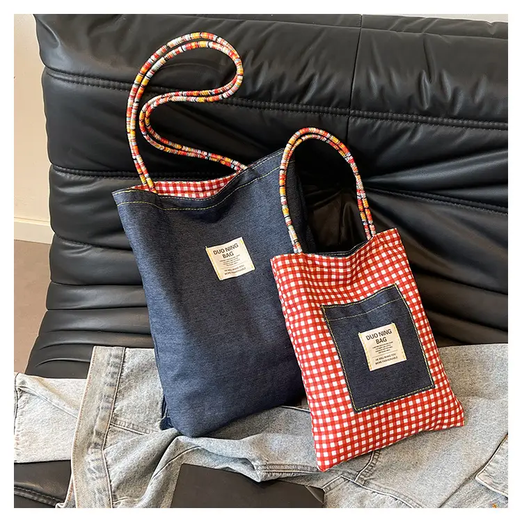 Women Plaid Handheld Tote Bag 2025 Red Blue — feature 29
