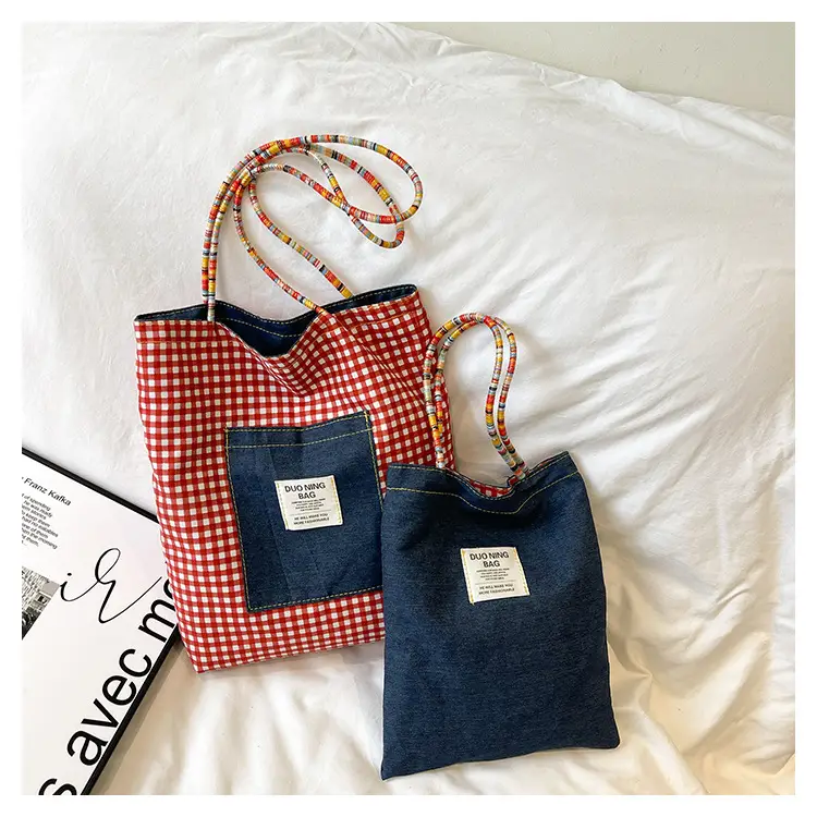 Women Plaid Handheld Tote Bag 2025 Red Blue — feature 32