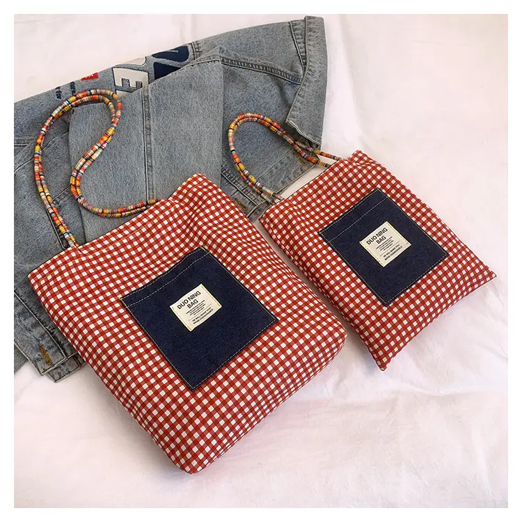 Women Plaid Handheld Tote Bag 2025 Red Blue — feature 34