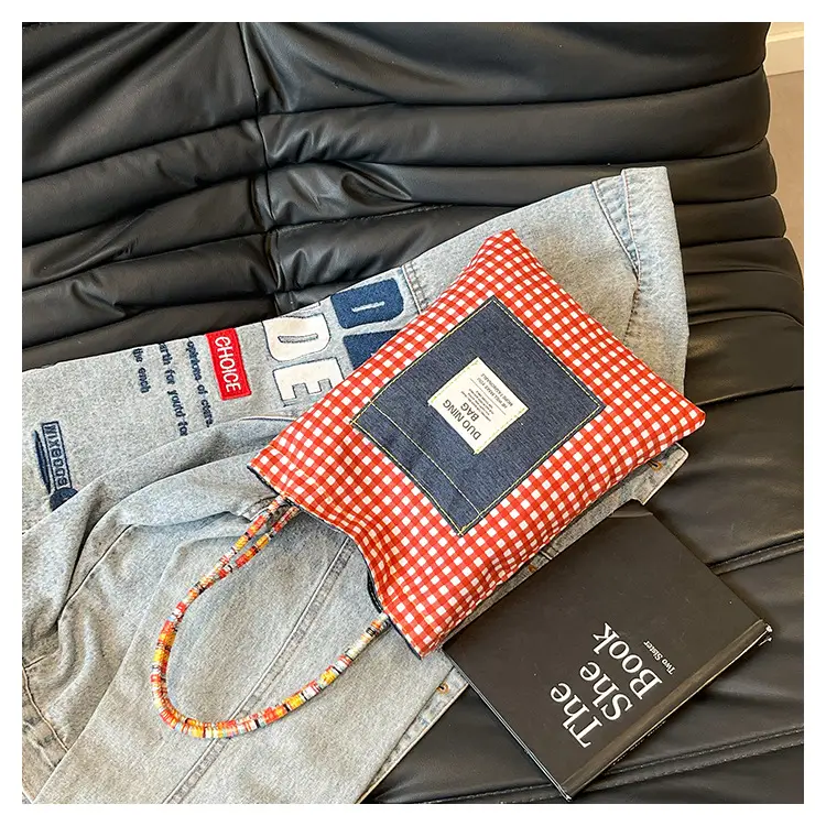 Women Plaid Handheld Tote Bag 2025 Red Blue — feature 36