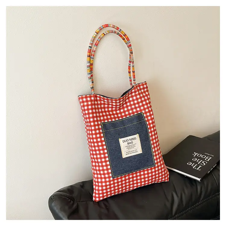 Women Plaid Handheld Tote Bag 2025 Red Blue — feature 37