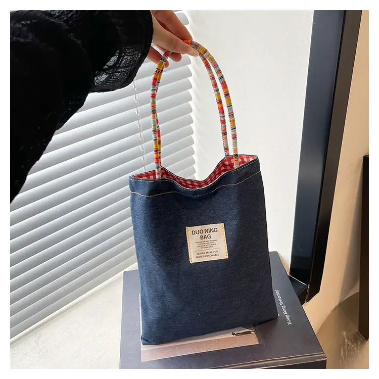 Women Plaid Handheld Tote Bag 2025 Red Blue — feature 40