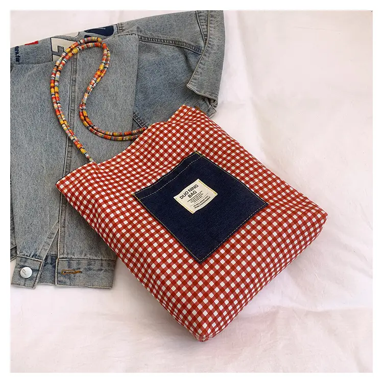 Women Plaid Handheld Tote Bag 2025 Red Blue — feature 41