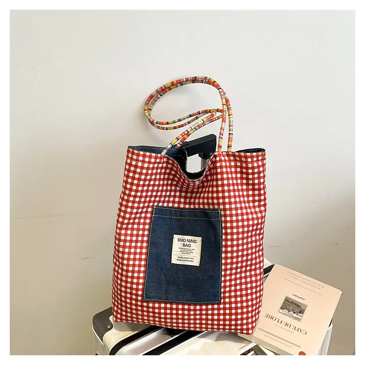 Women Plaid Handheld Tote Bag 2025 Red Blue — feature 43
