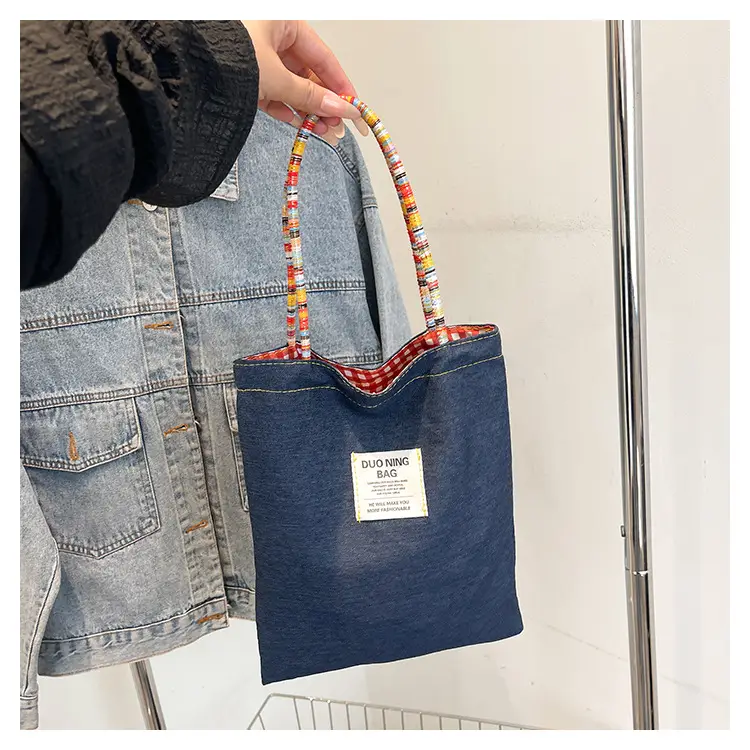 Women Plaid Handheld Tote Bag 2025 Red Blue — feature 45