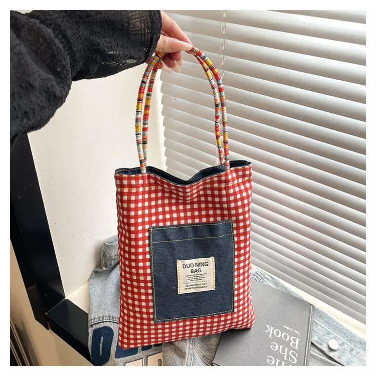 Women Plaid Handheld Tote Bag 2025 Red Blue — feature 46
