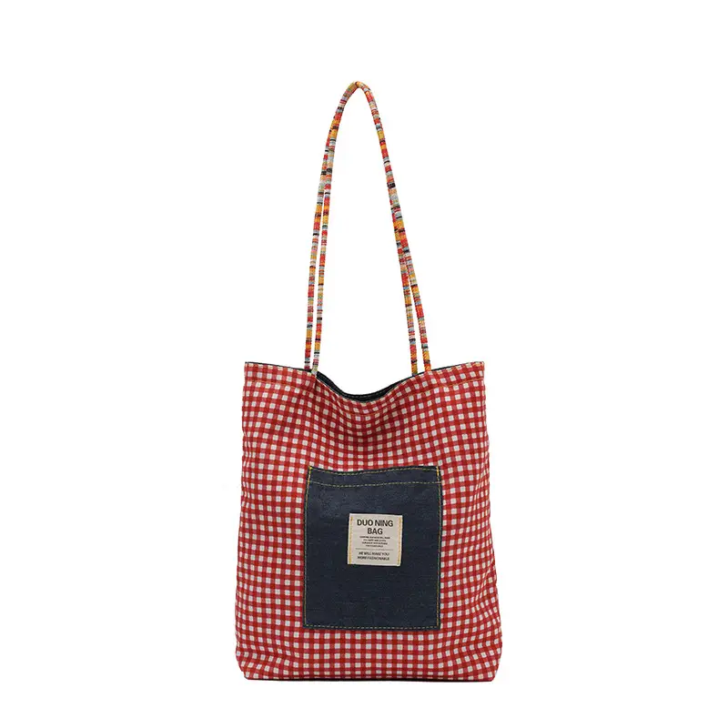 Women Plaid Handheld Tote Bag 2025 Red Blue - Image 3