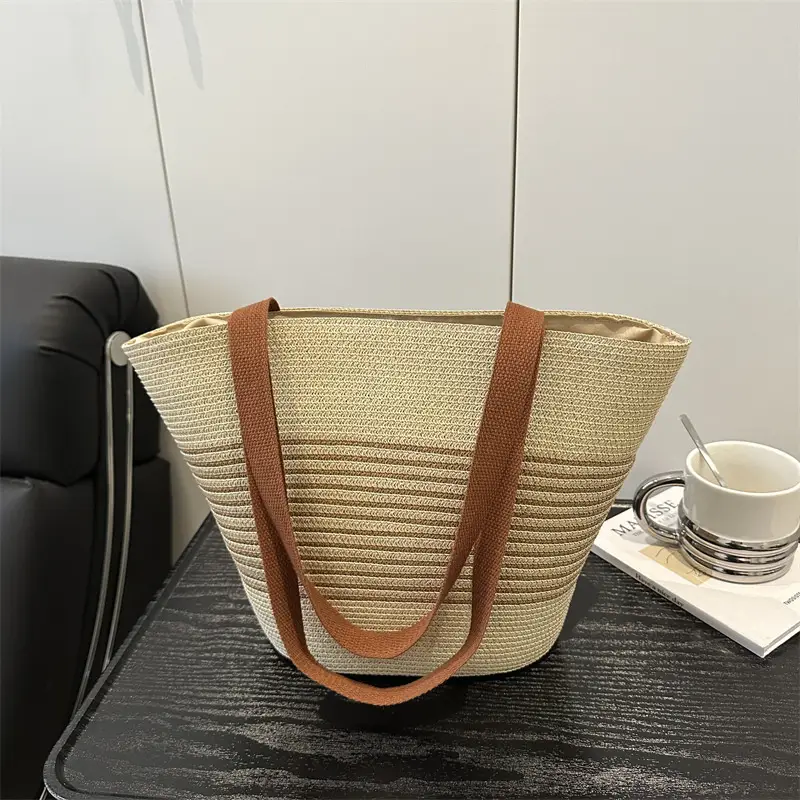 Straw Woven Handbag for Women with Leather Handles - Image 6
