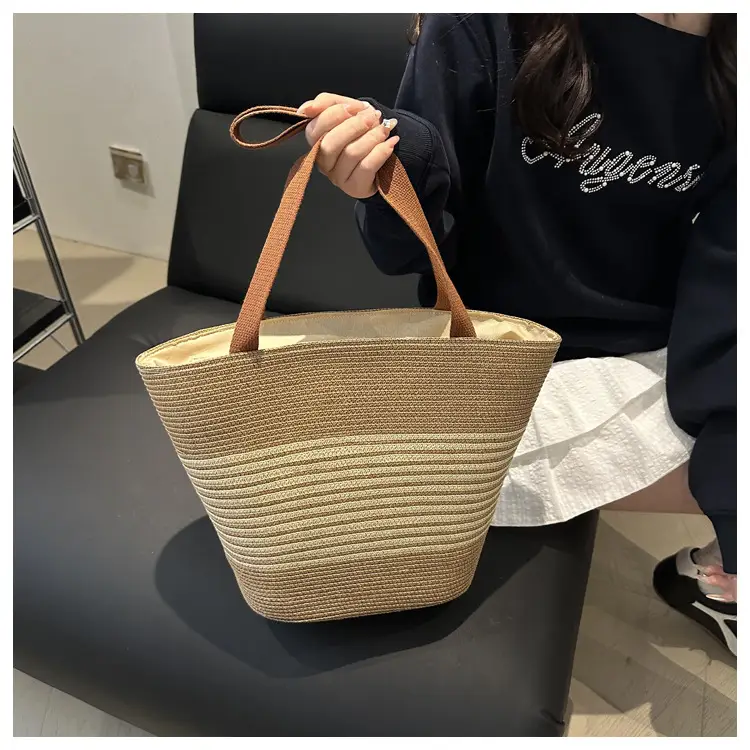 Straw Woven Handbag for Women with Leather Handles — feature 11
