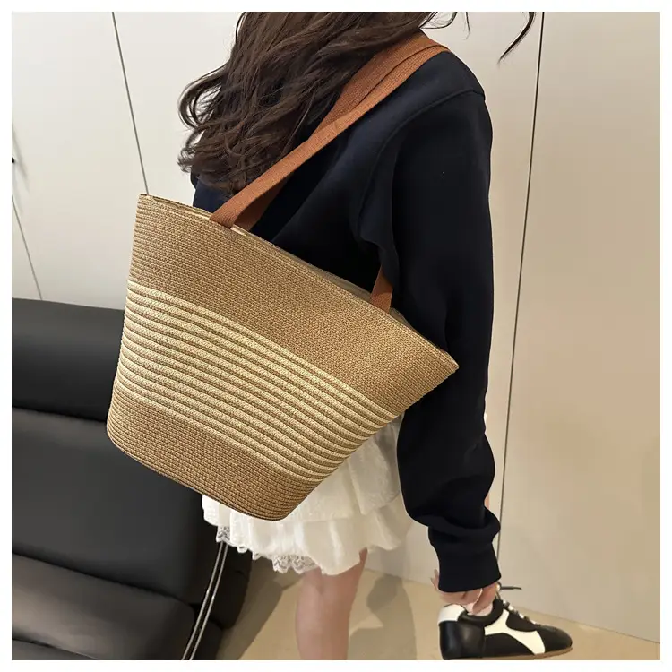Straw Woven Handbag for Women with Leather Handles — feature 13