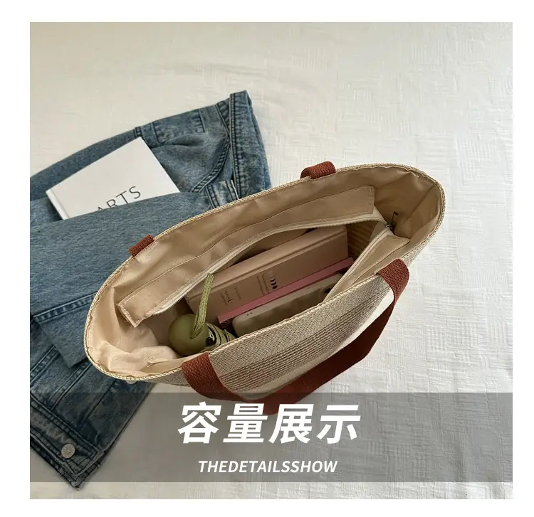 Straw Woven Handbag for Women with Leather Handles — feature 5