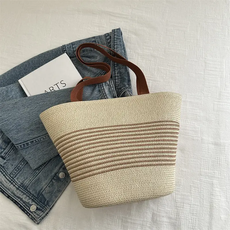 Straw Woven Handbag for Women with Leather Handles - Image 2