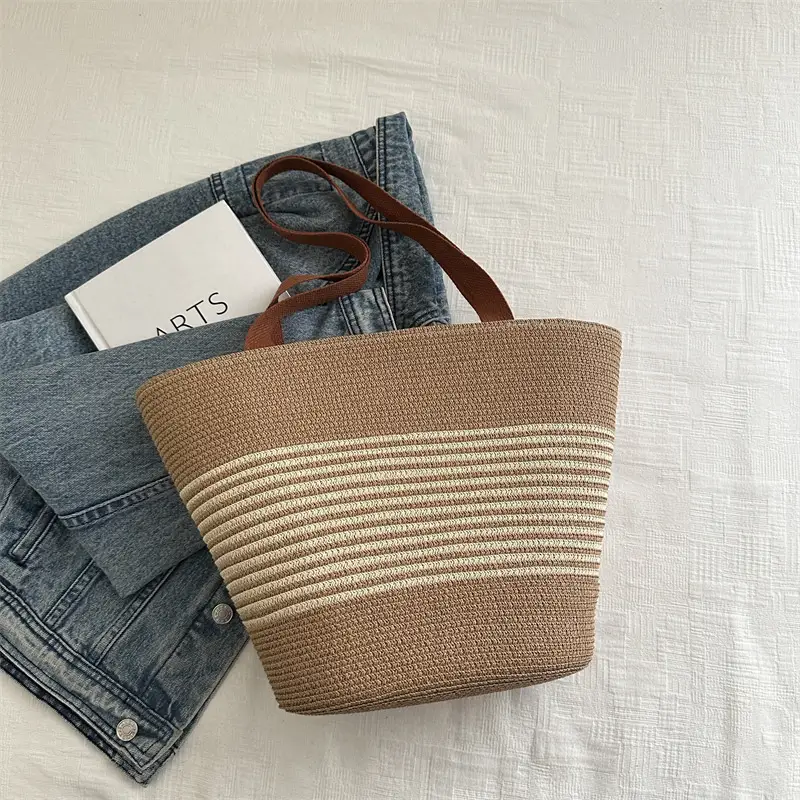 Straw Woven Handbag for Women with Leather Handles - Image 3