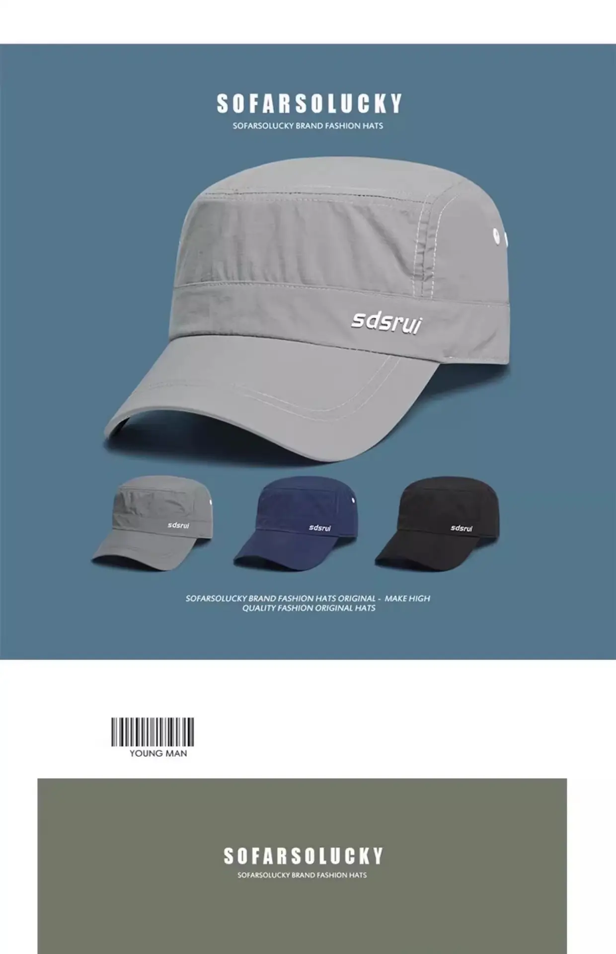 Men's Thin Waterproof Sunshade Cap Grey Blue Gray — feature 3