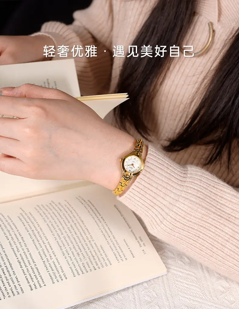 Gold Alloy Bracelet Watch with High-End Diamonds for Women — feature 1