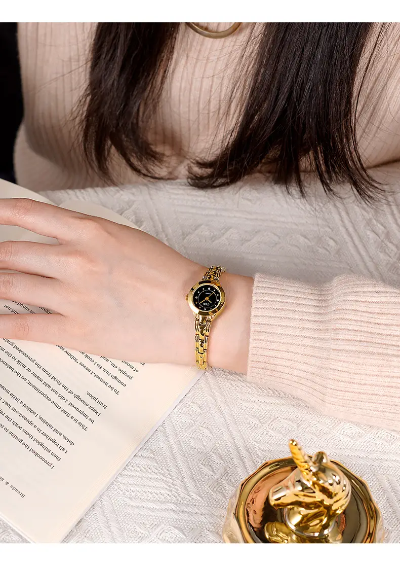 Gold Alloy Bracelet Watch with High-End Diamonds for Women — feature 13