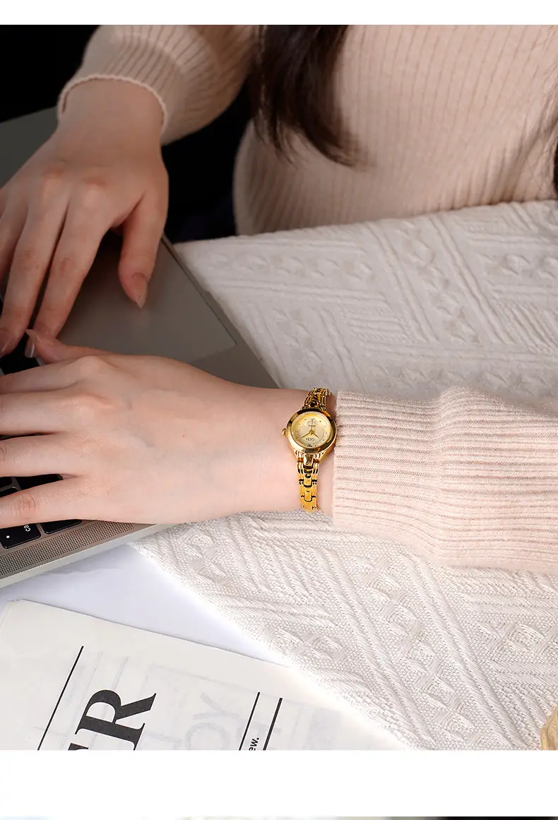 Gold Alloy Bracelet Watch with High-End Diamonds for Women — feature 16