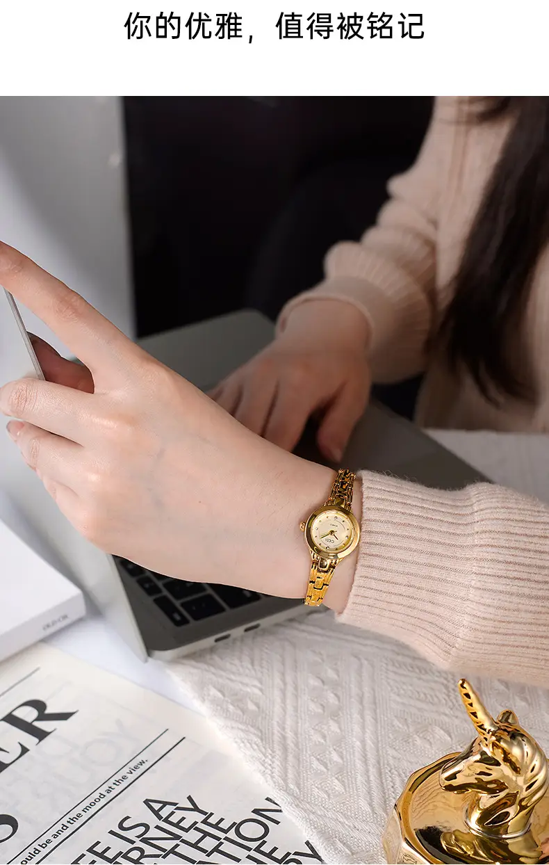 Gold Alloy Bracelet Watch with High-End Diamonds for Women — feature 6
