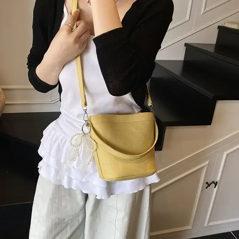 Light Blue Nylon Bucket Bag for Women 2025 Summer - Image 9