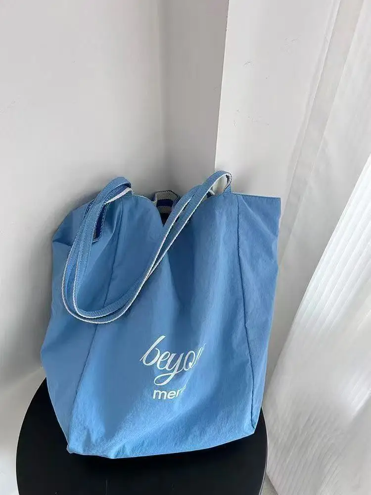 2025 Summer Striped Canvas Tote Bag Blue White — feature 12
