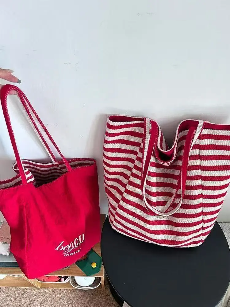 2025 Summer Striped Canvas Tote Bag Blue White — feature 14