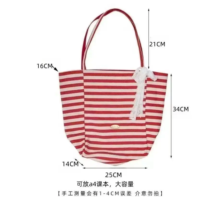 2025 Summer Striped Canvas Tote Bag Blue White — feature 2