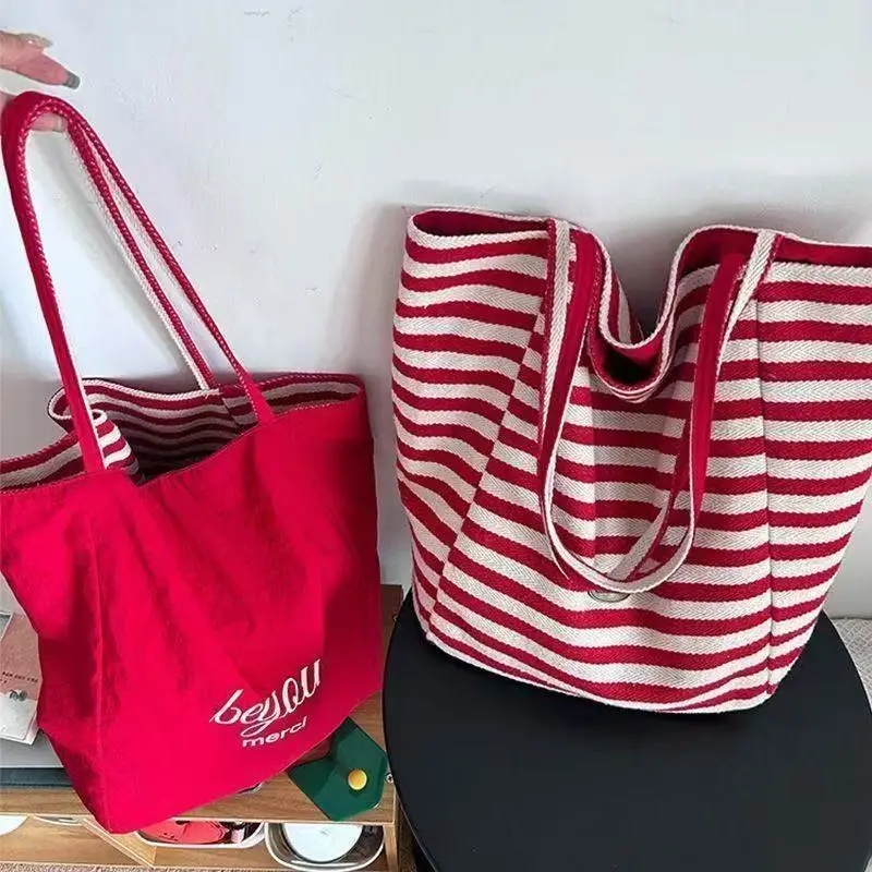 2025 Summer Striped Canvas Tote Bag Blue White — feature 3