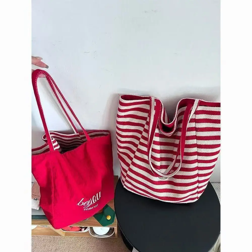 2025 Summer Striped Canvas Tote Bag Blue White — feature 8