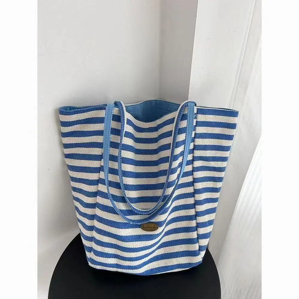 2025 Summer Striped Canvas Tote Bag Blue White — feature 9