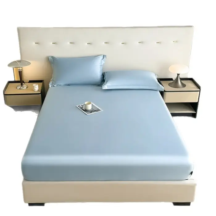 Summer ice silk bed hat one-piece mattress protector new solid color bed cover dust cover summer bed sheet three-piece set