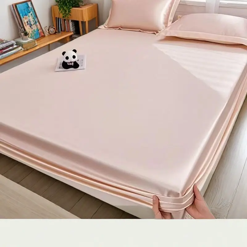 Summer ice silk bed hat one-piece mattress protector new solid color bed cover dust cover summer bed sheet three-piece set — feature 13