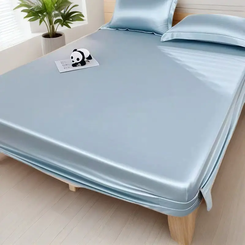 Summer ice silk bed hat one-piece mattress protector new solid color bed cover dust cover summer bed sheet three-piece set — feature 14
