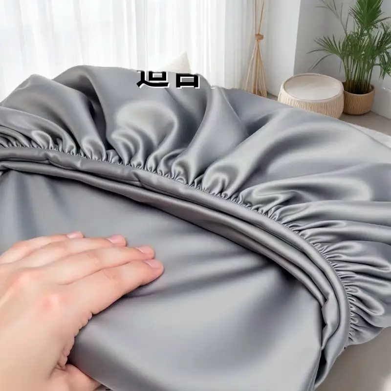 Summer ice silk bed hat one-piece mattress protector new solid color bed cover dust cover summer bed sheet three-piece set — feature 2
