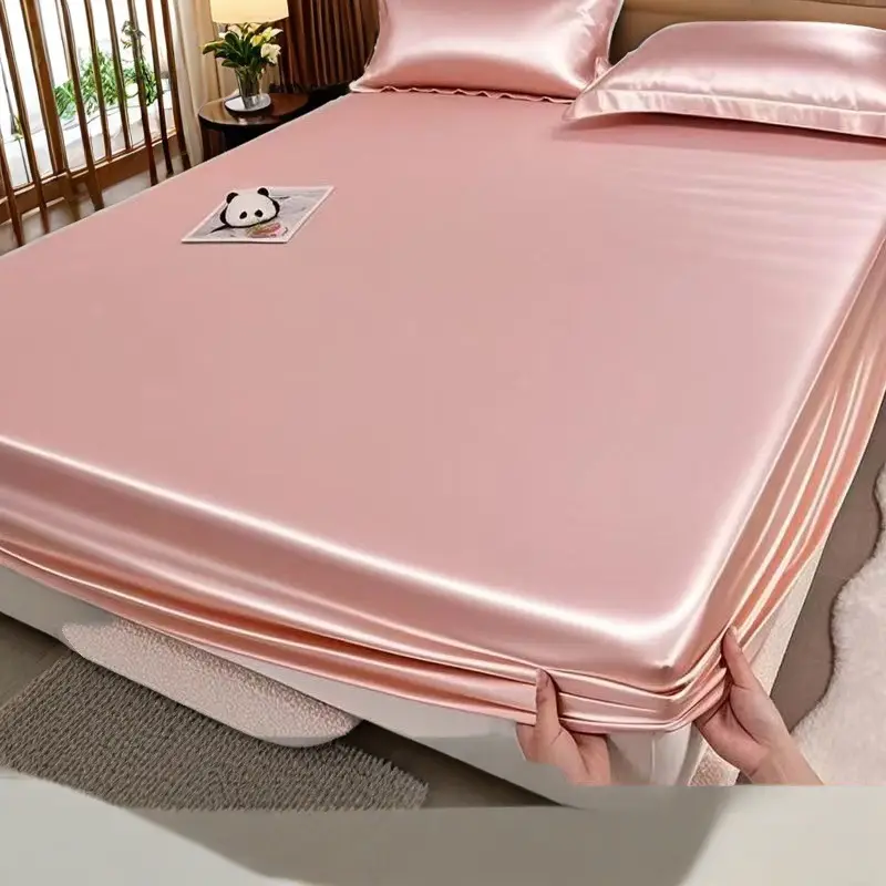 Summer ice silk bed hat one-piece mattress protector new solid color bed cover dust cover summer bed sheet three-piece set