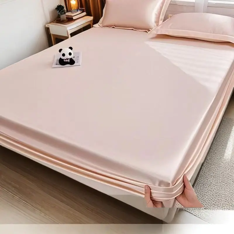 Summer ice silk bed hat one-piece mattress protector new solid color bed cover dust cover summer bed sheet three-piece set
