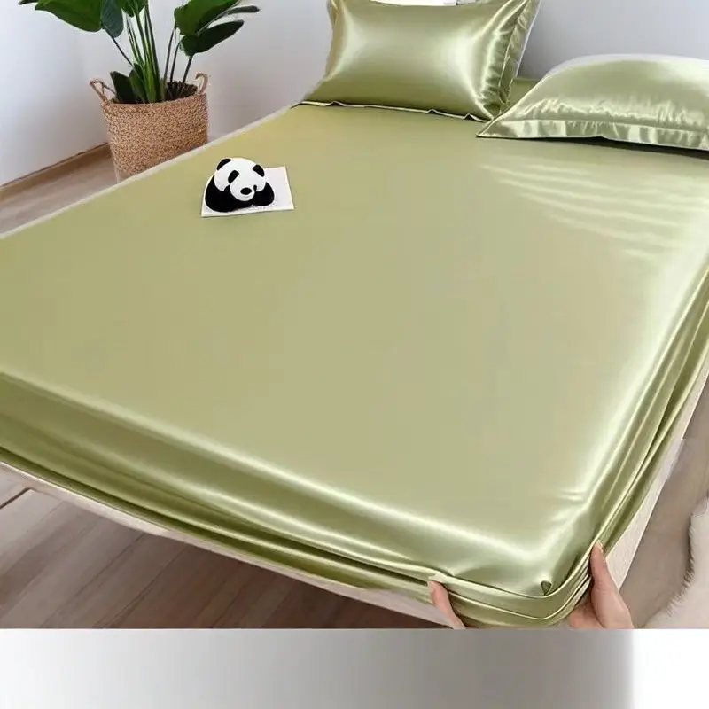 Summer ice silk bed hat one-piece mattress protector new solid color bed cover dust cover summer bed sheet three-piece set