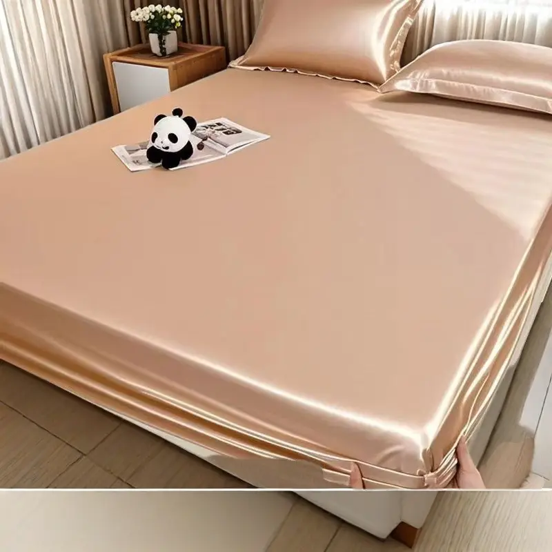 Summer ice silk bed hat one-piece mattress protector new solid color bed cover dust cover summer bed sheet three-piece set