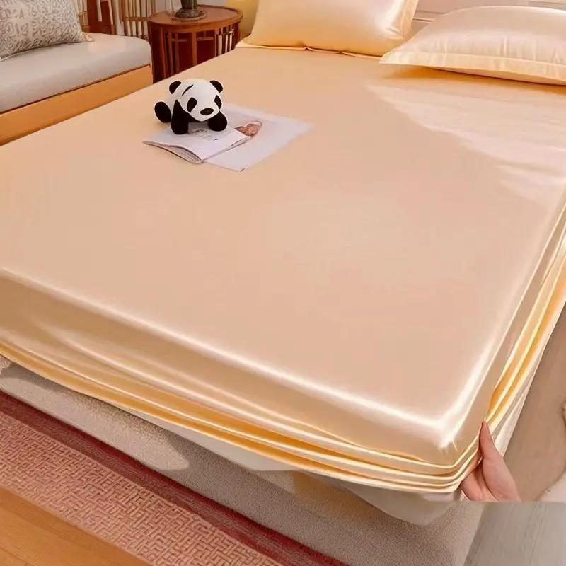 Summer ice silk bed hat one-piece mattress protector new solid color bed cover dust cover summer bed sheet three-piece set