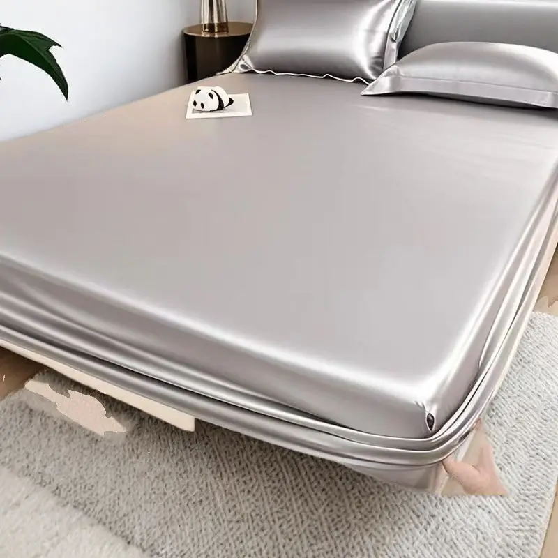 Summer ice silk bed hat one-piece mattress protector new solid color bed cover dust cover summer bed sheet three-piece set